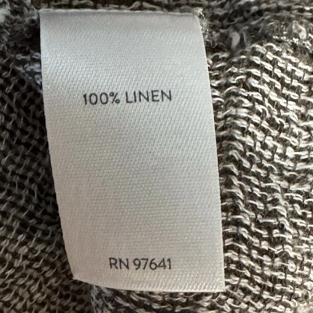 J Jill Purejill Linen Gray White Blouse Shirt Womens 1X 100% Linen Short Sleeve